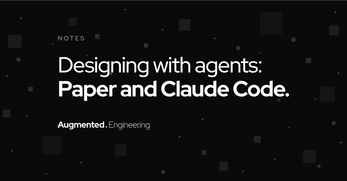 The share card for this post: the headline Designing with agents, Paper and Claude Code, over the particle field.