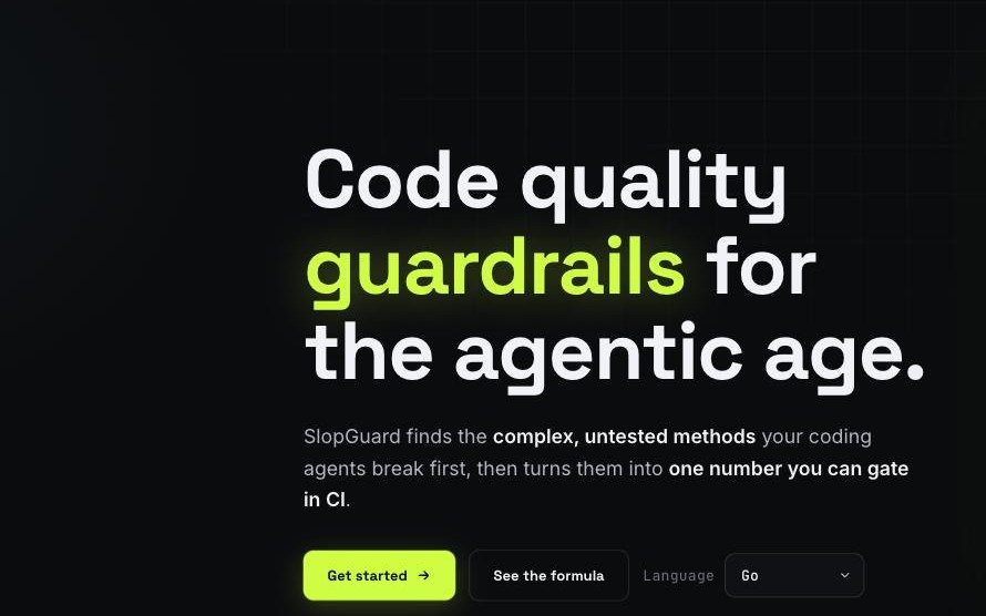 The SlopGuard home page: reduce complexity, increase coverage.